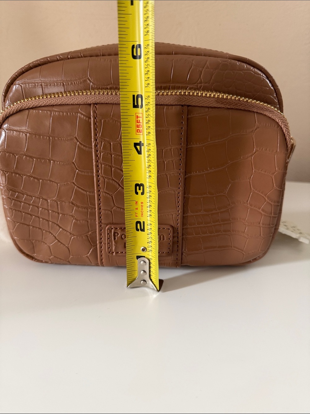 Pom Pom London Caramel Croc-Embossed Crossbody Bag - Picture 7 of 11